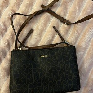 Calvin Klein Black and Brown Monogram Crossbody Bag
